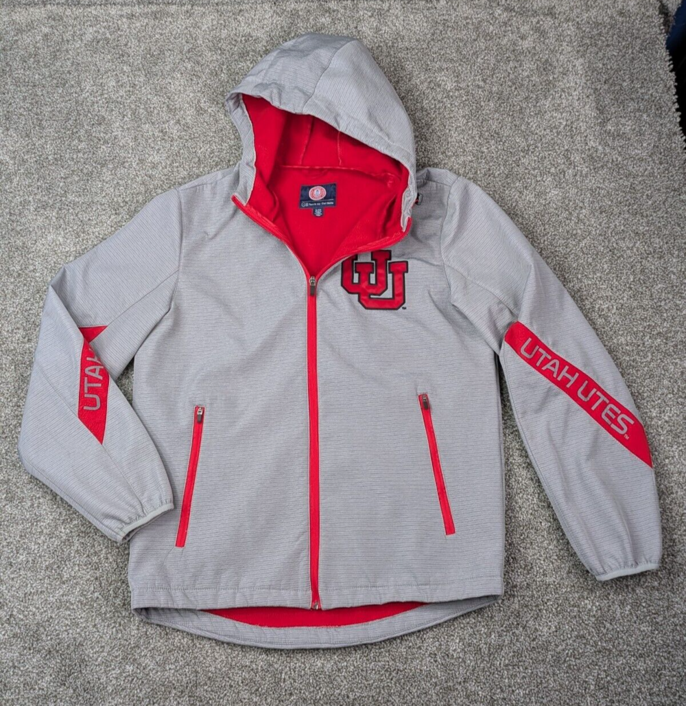 Vtg Utah Utes Jacket Mens Small Silver Gray Crepe Fleece GIII Jacket Carl Banks